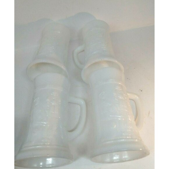 Federal, Milk Glass, Beer Steins Set of 4, Vintage, Raised Motif Pub Scene 60s - Picture 5 of 10